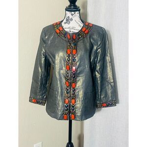 NWT Boston Proper Bronze Shimmer Linen Jacket Beaded 12